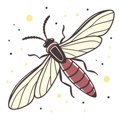 A glowing firefly in flight with a beaming light