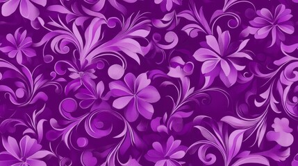 Purple Floral Swirls Textile Design, Elegant Pattern