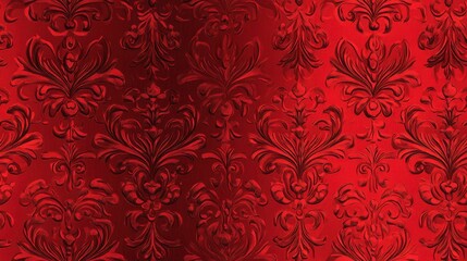 Red Damask Pattern Background, Luxurious Floral Design