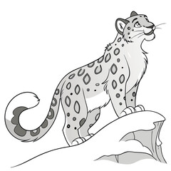 A grinning snow leopard lounging on a white snowbank Illustrator Artwork