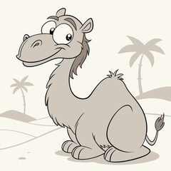 A happy camel sitting on its knees with a whimsical smirk Illustrator Artwork