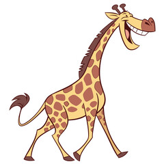 A jubilant giraffe bending its long neck with a big grin