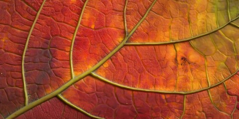 Obraz premium Close up showcasing the intricate texture of an autumn leaf, highlighting the natural patterns and vivid colors that define the beauty of autumn leaf details in nature.