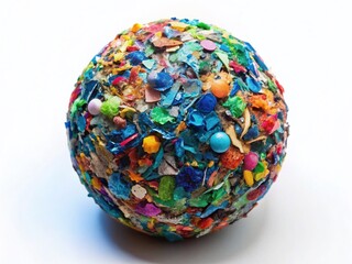A macro drone shot of a recycled plastic sphere.