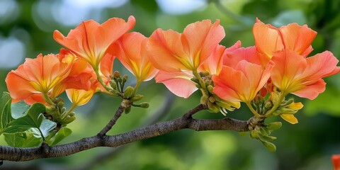 Spathodea campanulata, commonly known as the African tulip tree, showcases vibrant blooms. The African tulip tree exhibits astonishing flowers that enhance any landscape with their beauty.