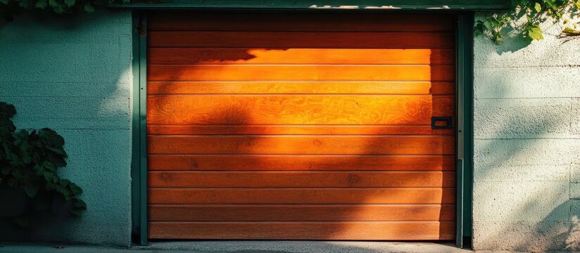 Timber garage door partially open showcasing security issues and limited access with blurred interior items suggesting potential vulnerabilities - Powered by Adobe