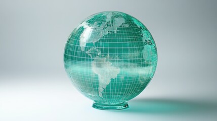 A futuristic globe with digital grid lines, glowing softly on a white background, perfect for tech themes.
