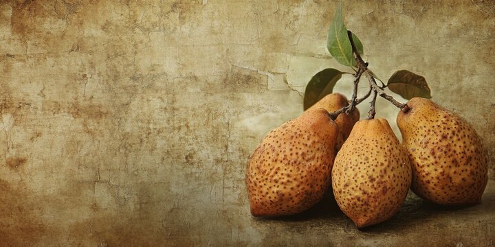Textured old paper background featuring ripe nispero fruit adds a unique touch this composition showcases ripe nispero fruit beautifully, creating an appealing visual for various uses.