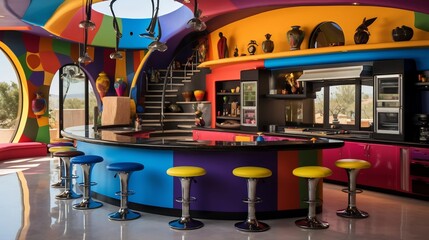 Cozy and Colorful Family Kitchen with Abundant Countertop Space for Cooking and Gathering  Warm and Welcoming Atmosphere with Modern Decor and Appliances