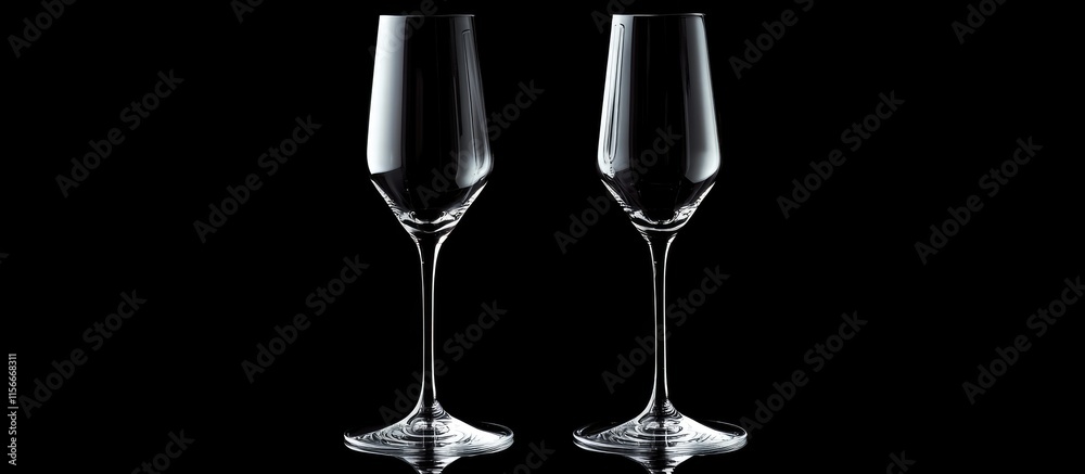 Poster elegant pair of empty champagne flutes against a black background perfect for celebration or event t