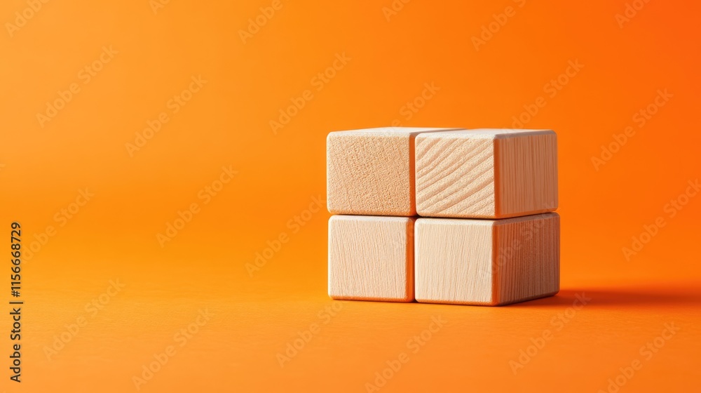 Poster turned wooden cubes on vibrant orange background representing business exchange and creativity with 