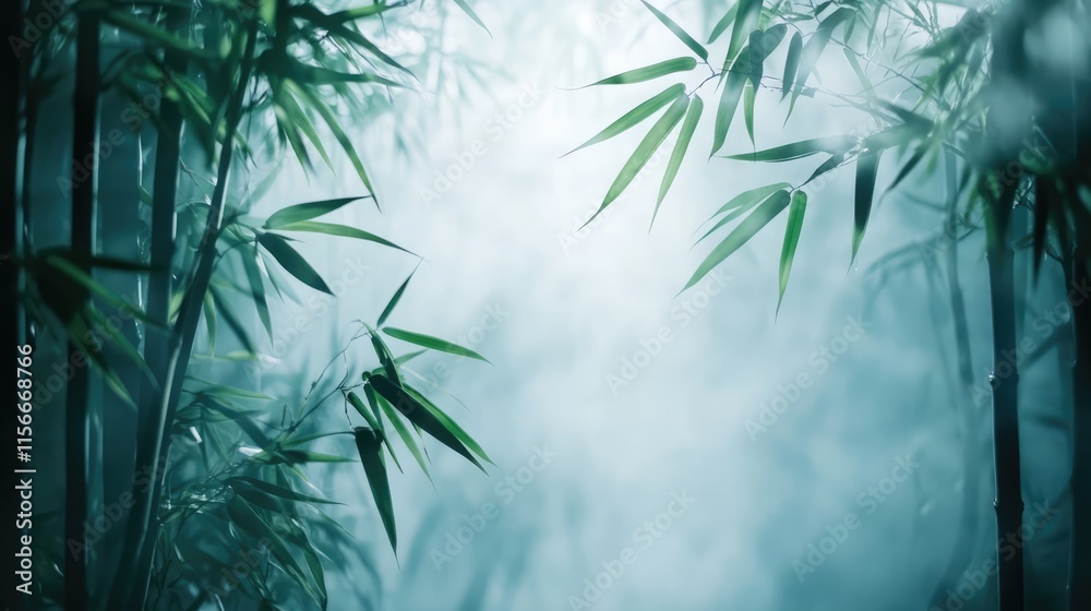 Aufkleber tranquil bamboo forest with fog and backlighting creating an exotic atmosphere for natural design an