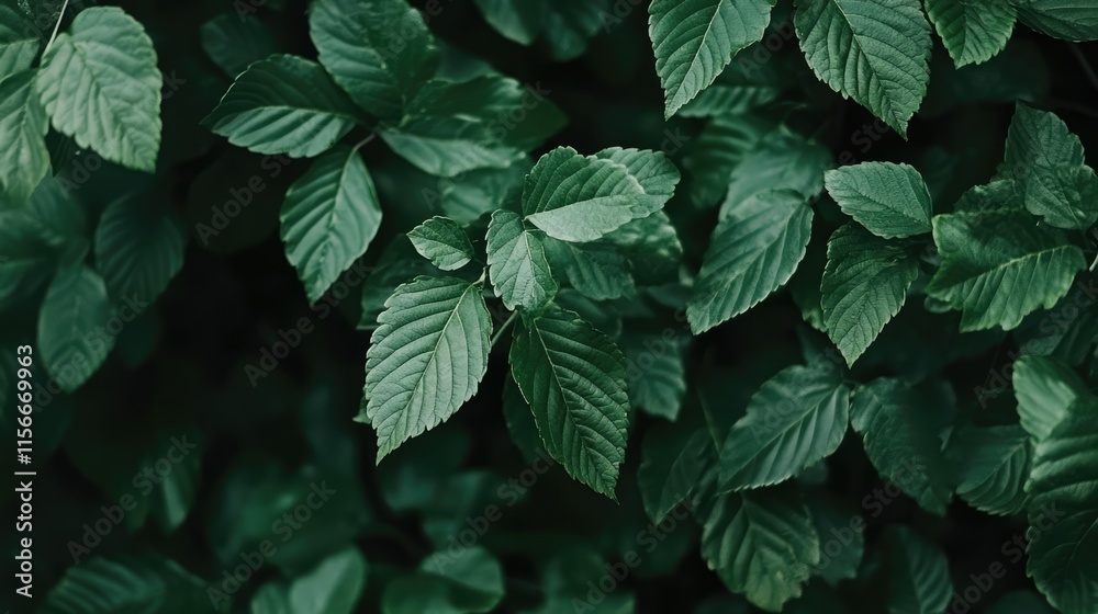 Poster lush green leaves in a vibrant forest background representing nature and tranquility in a wild envir