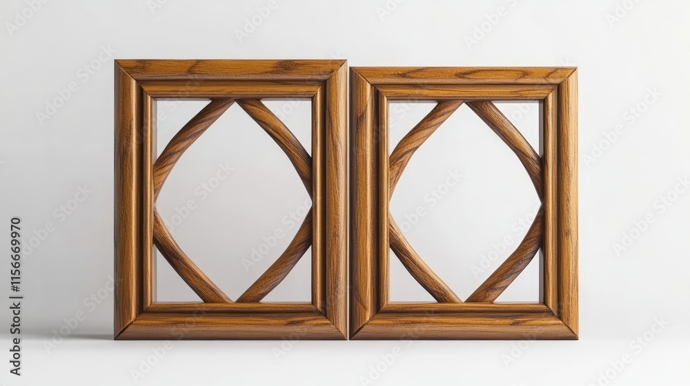 Poster wooden photo frame set with abstract design on white background showcasing craftsmanship and eleganc