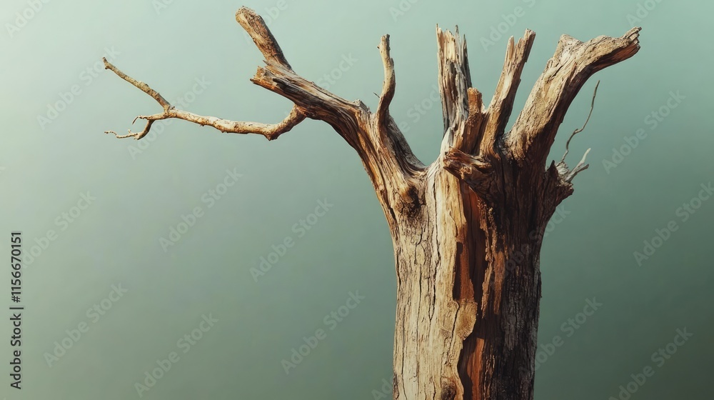 Poster Weathered tree trunk stripped of bark showcasing intricate textures against a soft gradient background for artistic or nature-themed projects.