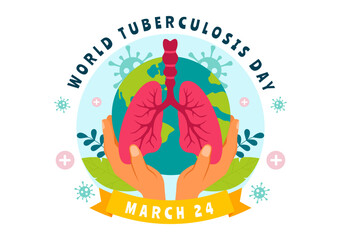 World Tuberculosis Day Vector Illustration on March 24, featuring Lungs and Bacteria for TB Awareness and Medical Campaigns in a Healthcare Background