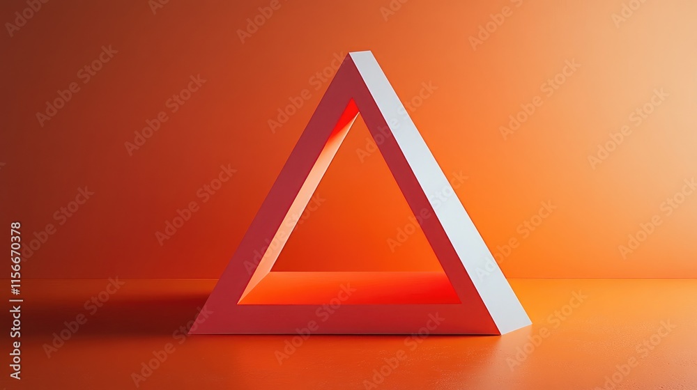 Poster triangular hollow shape with white outline displayed against vibrant orange background showcasing mo