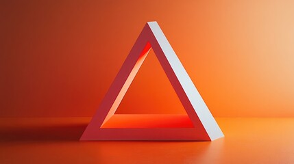 Triangular hollow shape with white outline displayed against vibrant orange background showcasing modern minimalist design.