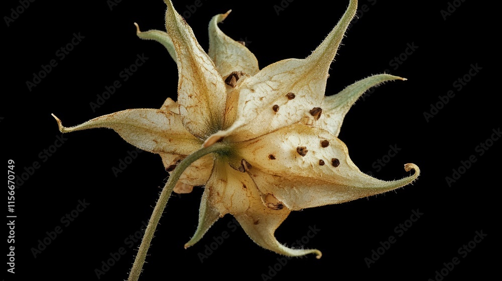 Poster unique close-up view of tribulus terrestris flower showcasing intricate details and textures against