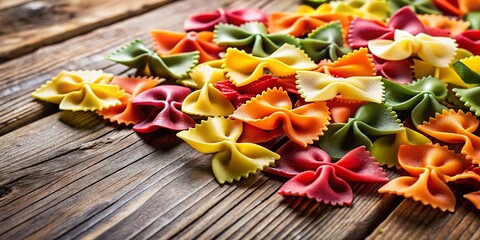 Fototapeta premium Colorful Farfalle Pasta on Wood - Raw, Fresh, Vibrant