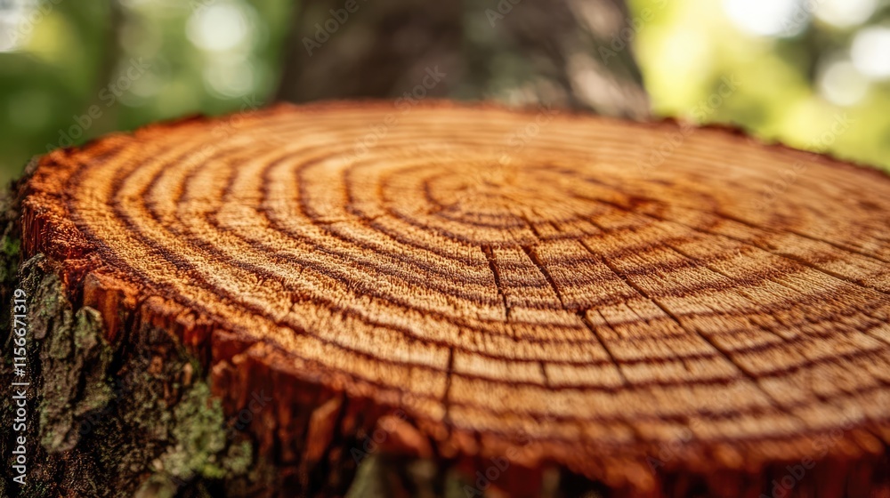 Poster natural tree trunk with detailed grain patterns showcasing annual growth rings in a warm brown tone 