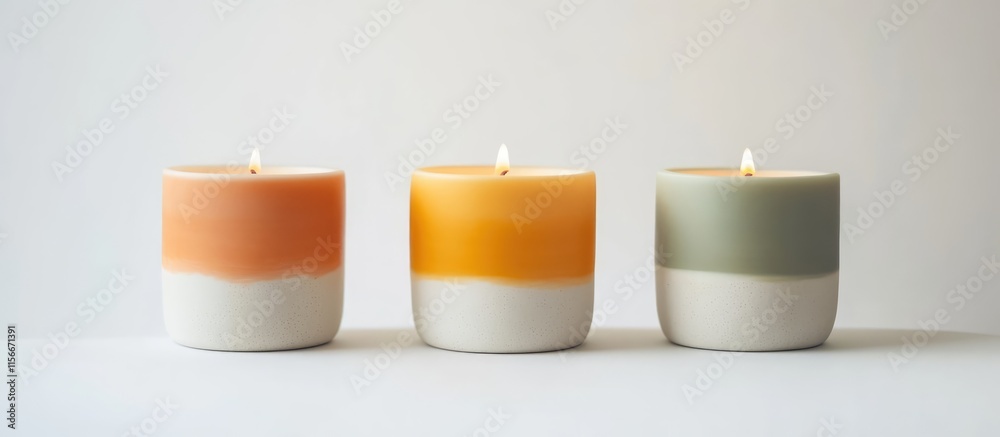 Poster tricolor candle set featuring warm tones on a clean white background creating a cozy and inviting at