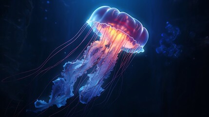 Ethereal Comb Jelly Drifting in the Mysterious Ocean Depths   Glowing Bioluminescent Creature Floating in the Silent Underwater World