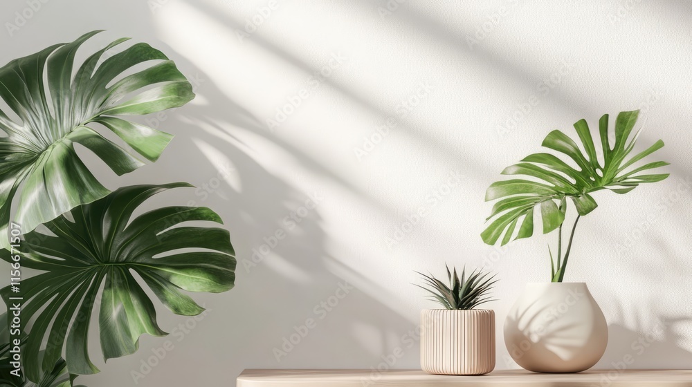 Aufkleber tropical foliage in modern decor creating a serene atmosphere with natural light and minimalistic de