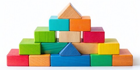Fototapeta premium Colorful Wooden Block Pyramid on White Background - High Resolution Image
