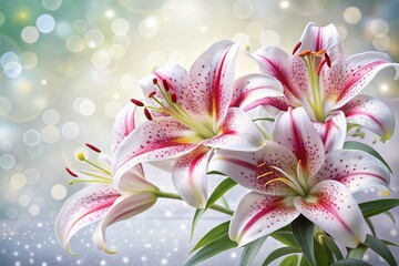 Fototapeta premium Delicate White Lilies with Red Dots - Soft Bokeh