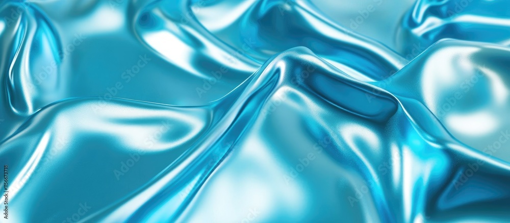 Poster Turquoise glossy silk fabric with sparkling highlights and smooth flowing texture for elegant design backgrounds