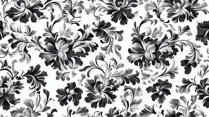 Fototapeta premium Monochrome Floral Damask Seamless Pattern Design