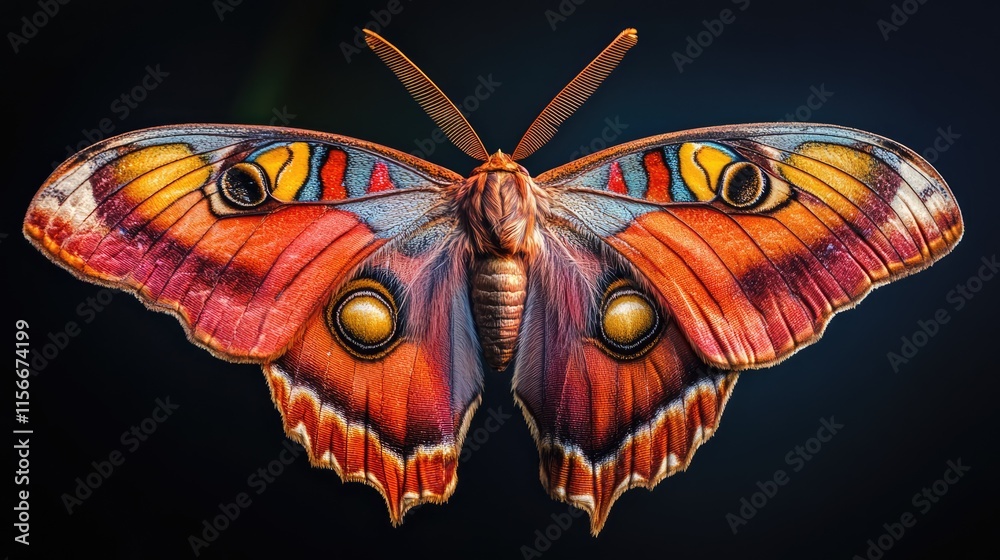 Poster colorful macro shot of a tropical butterfly showcasing vibrant patterns and intricate details agains