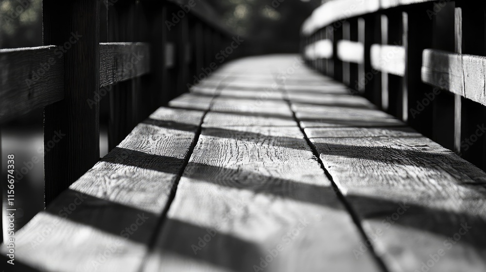 Poster trestle bridge perspective with leading lines and shallow depth of field in black and white photogra