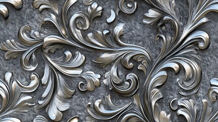 Silver Filigree Ornament, Intricate Metalwork Design, Decorative Wall Panel, Elegant Baroque Style