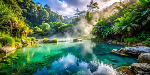 Fototapeta premium Escape to serene hot springs, lush nature.