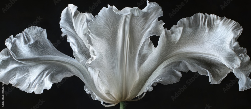 Poster elegant white tulip flower on a black background showcasing delicate petals and graceful curves in a