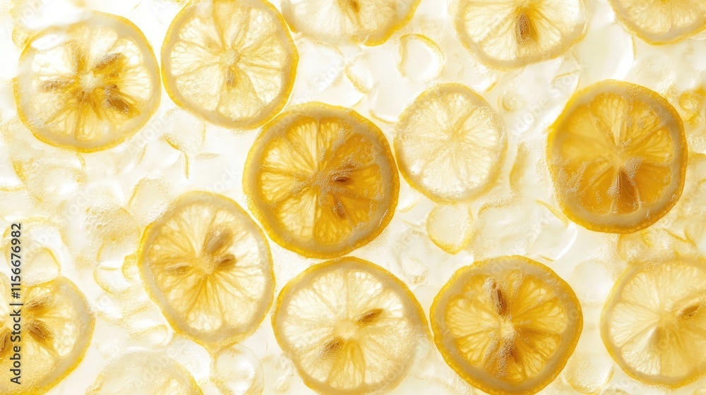 Poster trendy summer flat lay with dried lemon slices on a bright light background for a fresh and minimali
