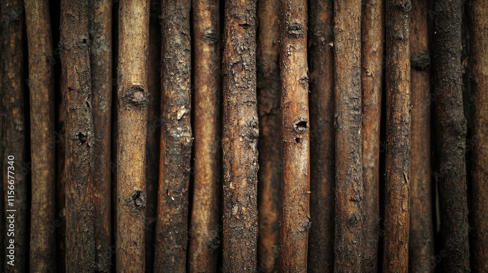 Aufkleber Textured tree trunks background showcasing rustic lumber material for design and natural themed projects.