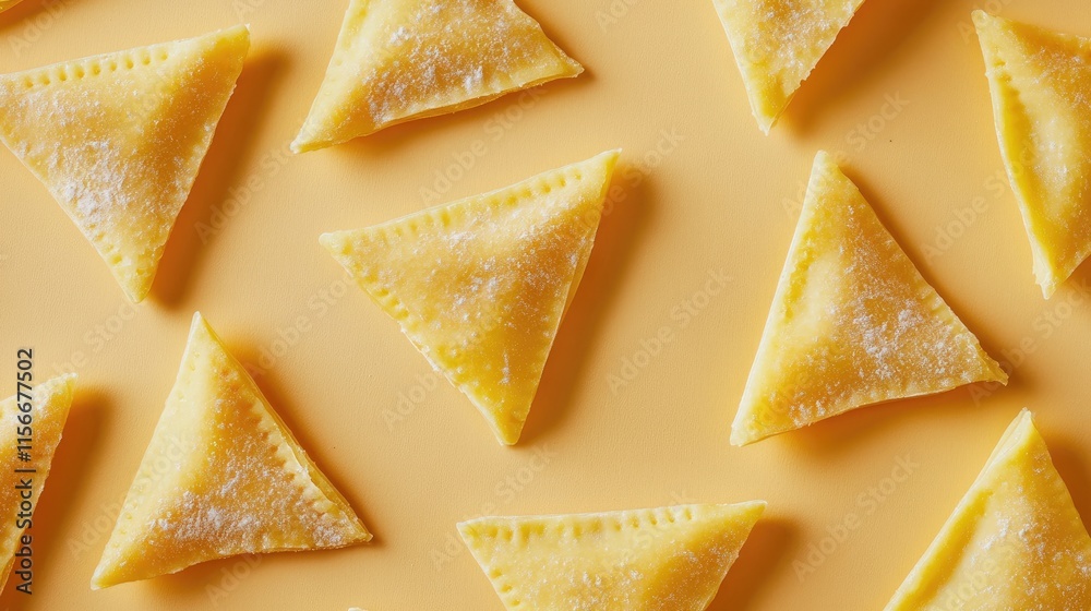 Poster triangular ravioli on colorful background perfect for culinary and food photography