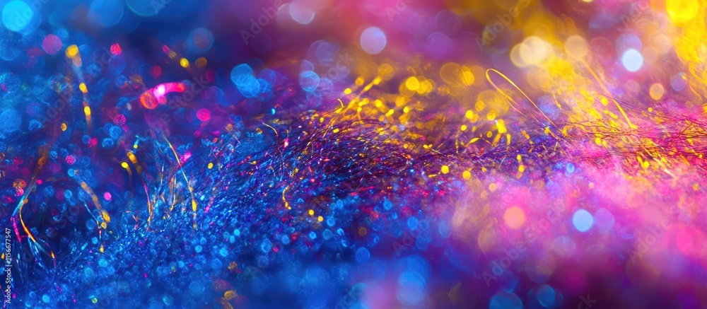 Poster trendy neon bokeh lights in blue yellow and purple creating a vibrant abstract overlay ideal for sty