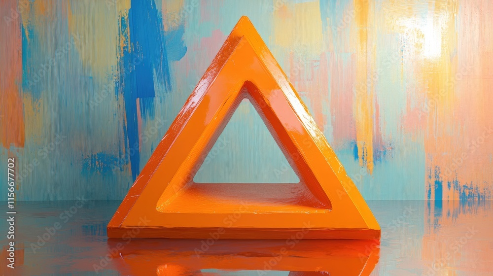 Poster geometric orange triangular hollow shape on colorful textured background ideal for modern design and