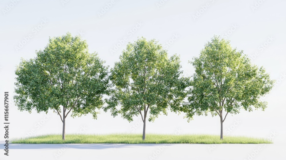 Poster lush green trees with vibrant foliage set against a clean white background showcasing natural beauty