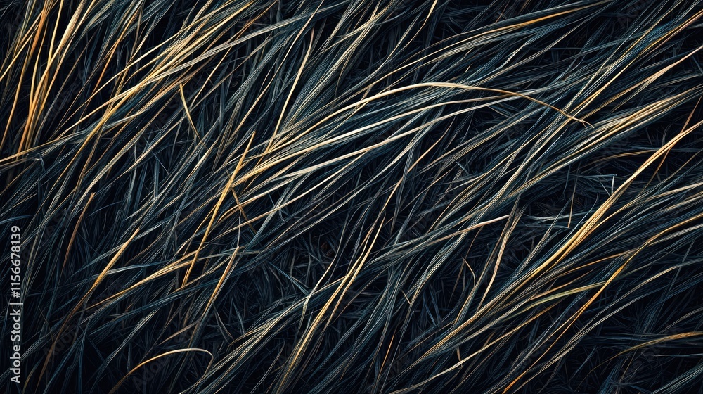Poster Dark trimmed grass closeup with intricate texture and subtle golden highlights for background or nature-themed designs.