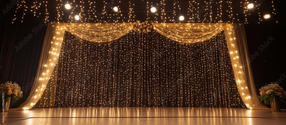 Poster elegant twinkling lights and starry backdrop for events stage decoration creating a festive and ench