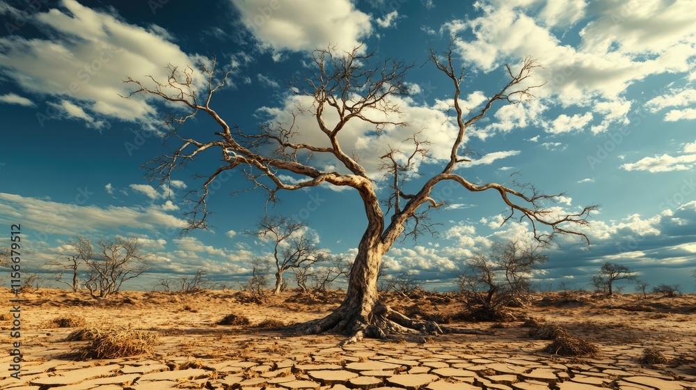 Poster tropical trees shedding leaves during dry season showcasing resilience in harsh weather with a drama