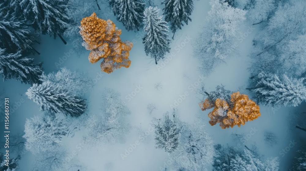 Poster snow-covered trees in a winter landscape showcasing lush greenery and a serene atmosphere from an ae