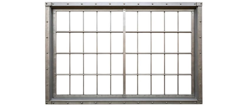Metal window with a grid pattern isolated with transparent background