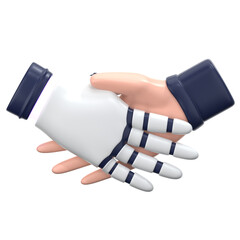 Handshake Between Human and Artificial Intelligence: A symbolic representation of collaboration, trust, and partnership, depicting the seamless handshake between a human and a robotic hand.
