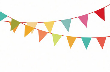Obraz premium Bright multi-colored triangular flags on a white background. Holiday decor.